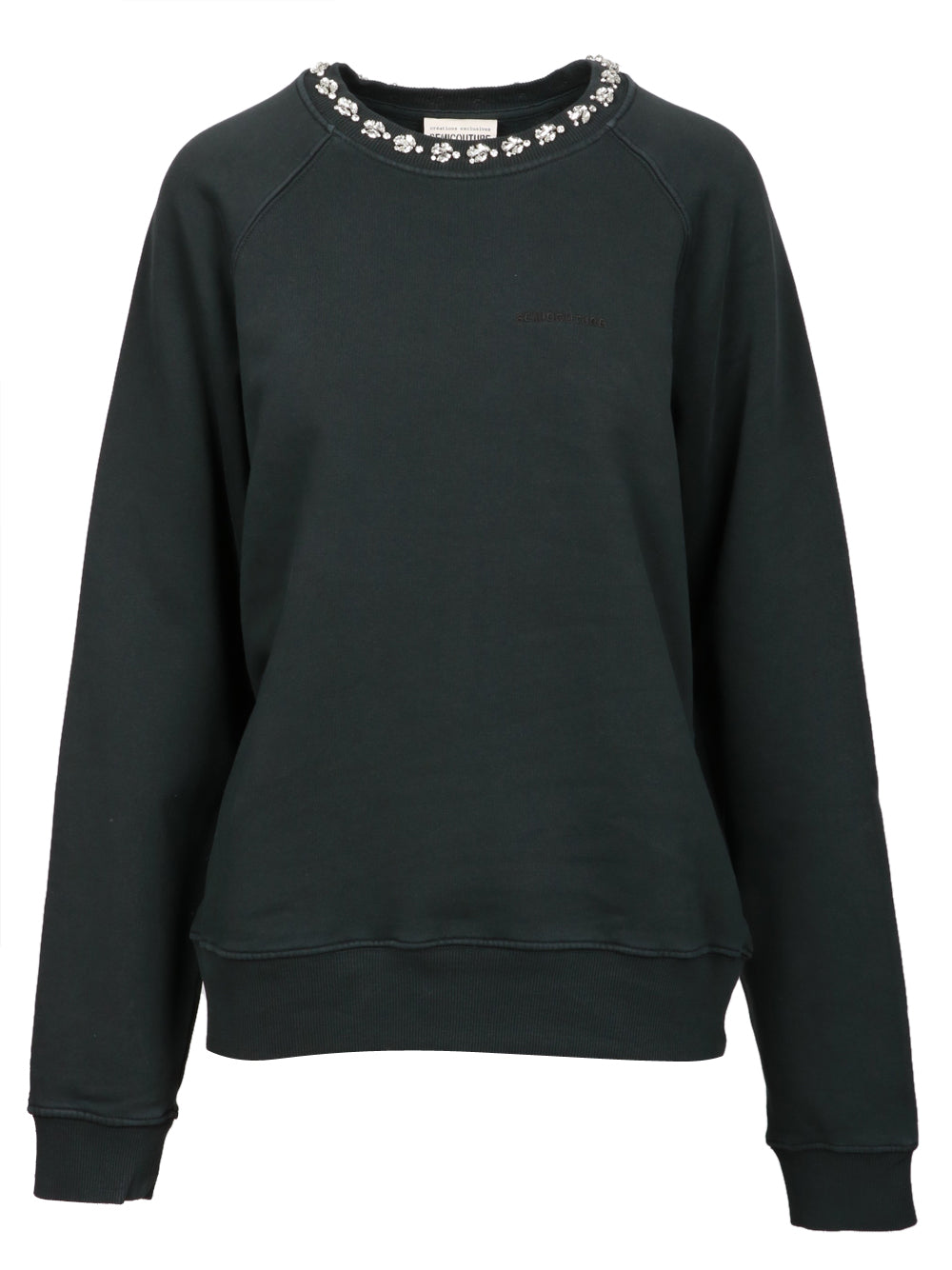 SEMICOUTURE Felpa Marquilla in Cotone Antracite con Strass Grigio Antracite