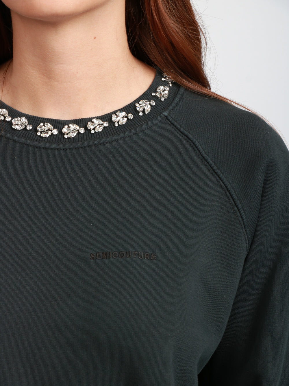SEMICOUTURE Felpa Marquilla in Cotone Antracite con Strass Grigio Antracite