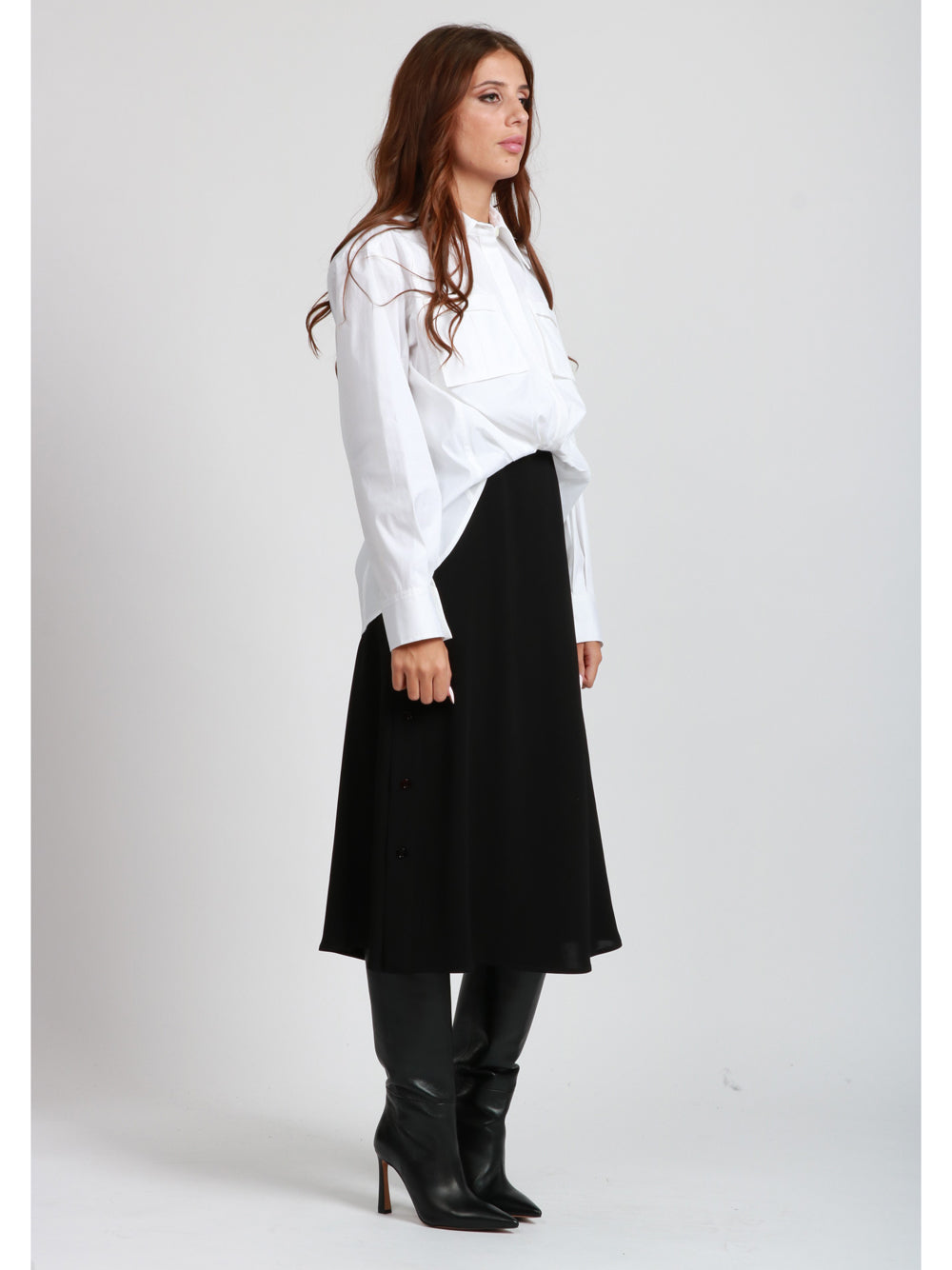 SEMICOUTURE Vestito Mayara Chemisier Bianco e Nero Nero Bianco