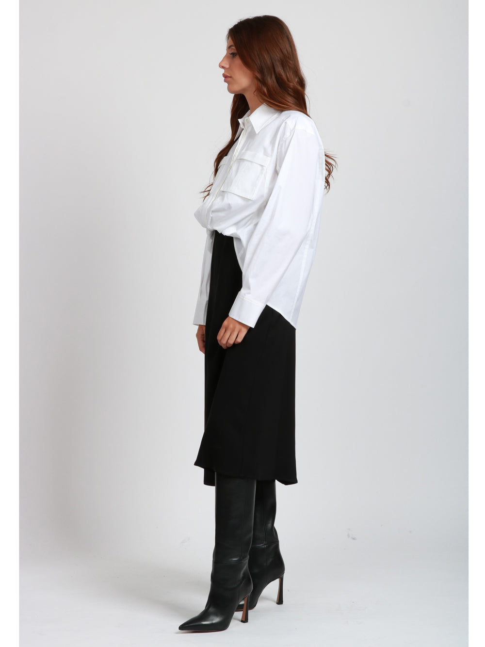 SEMICOUTURE Vestito Mayara Chemisier Bianco e Nero Nero Bianco