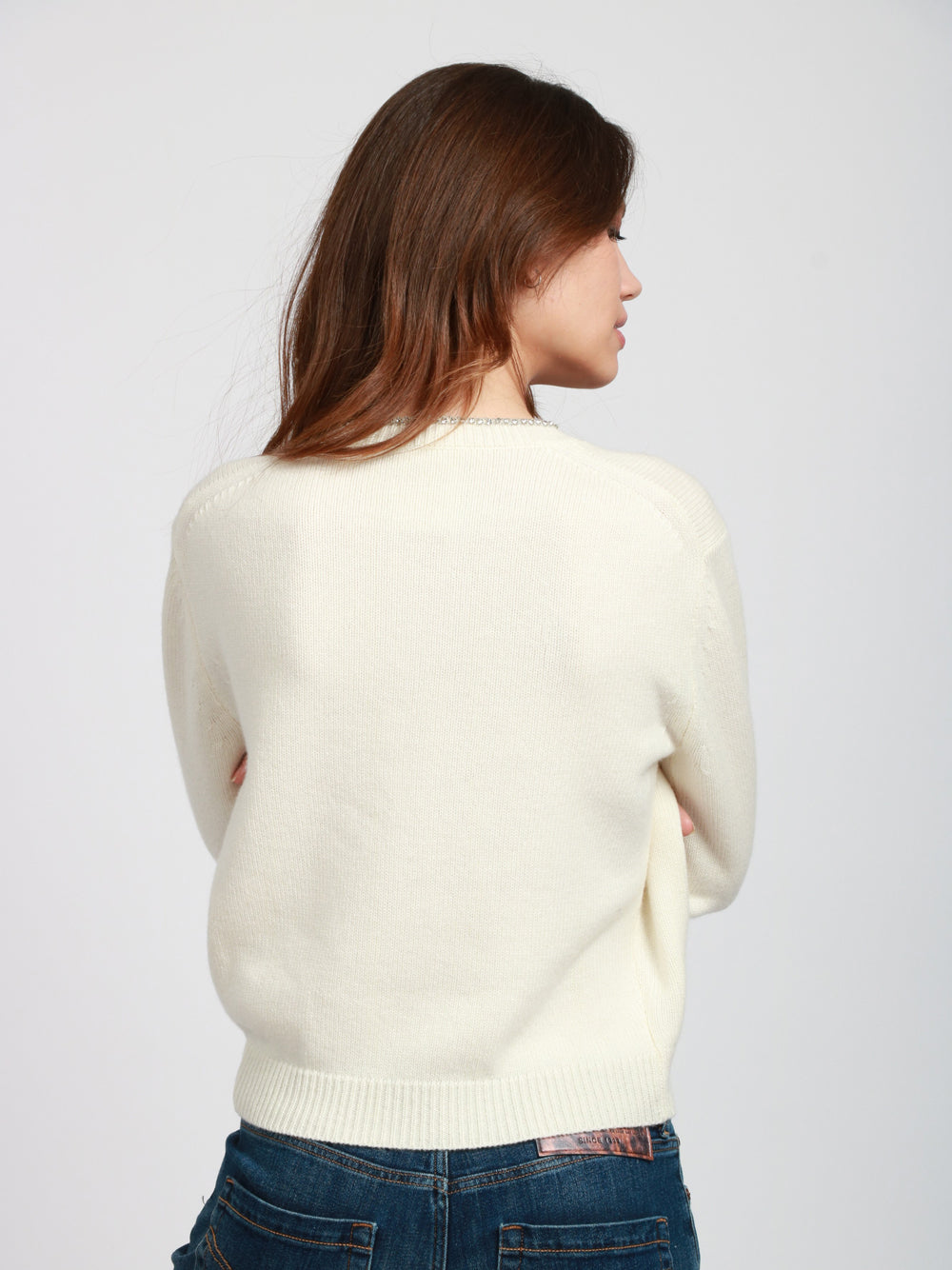 SEMICOUTURE Maglia Nahia in Misto Cashmere Panna con Strass Panna