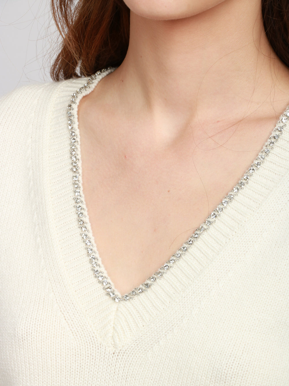 SEMICOUTURE Maglia Nahia in Misto Cashmere Panna con Strass Panna