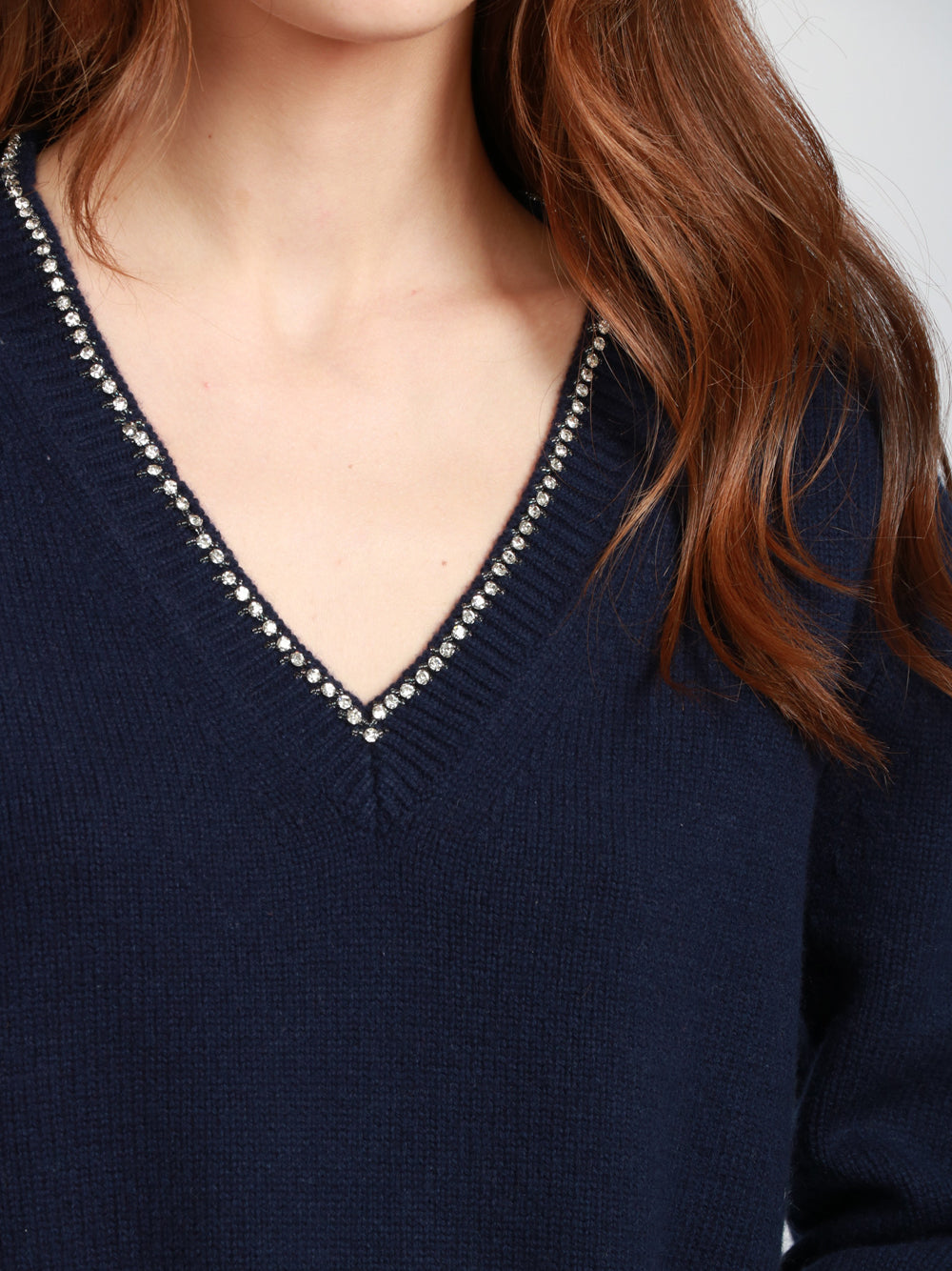 SEMICOUTURE Maglia Nahia in Misto Cashmere Blu con Strass Blu notte