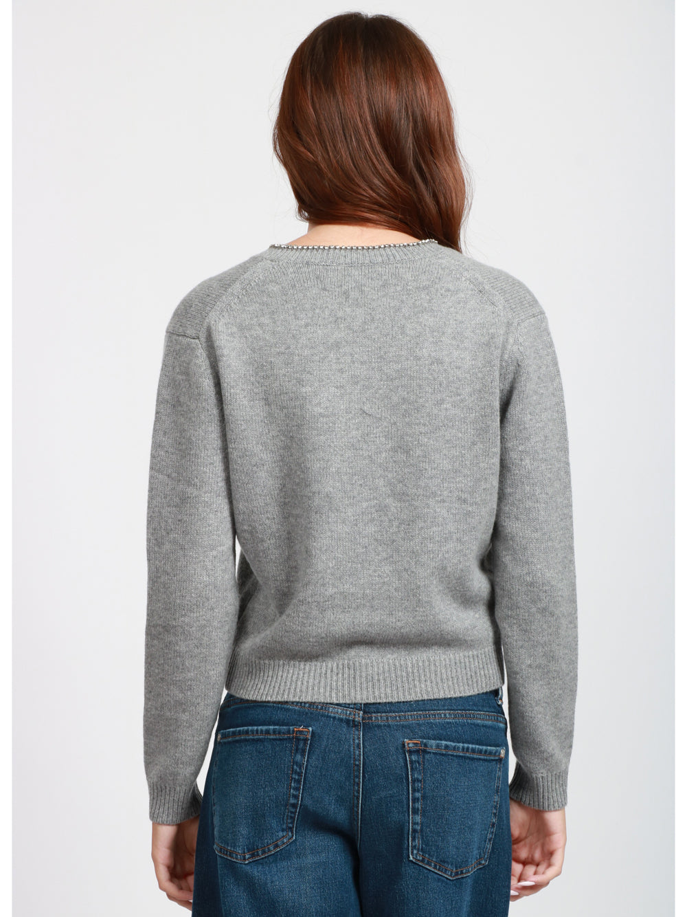 SEMICOUTURE Maglia Nahia in Misto Cashmere Grigia con Strass Grigio