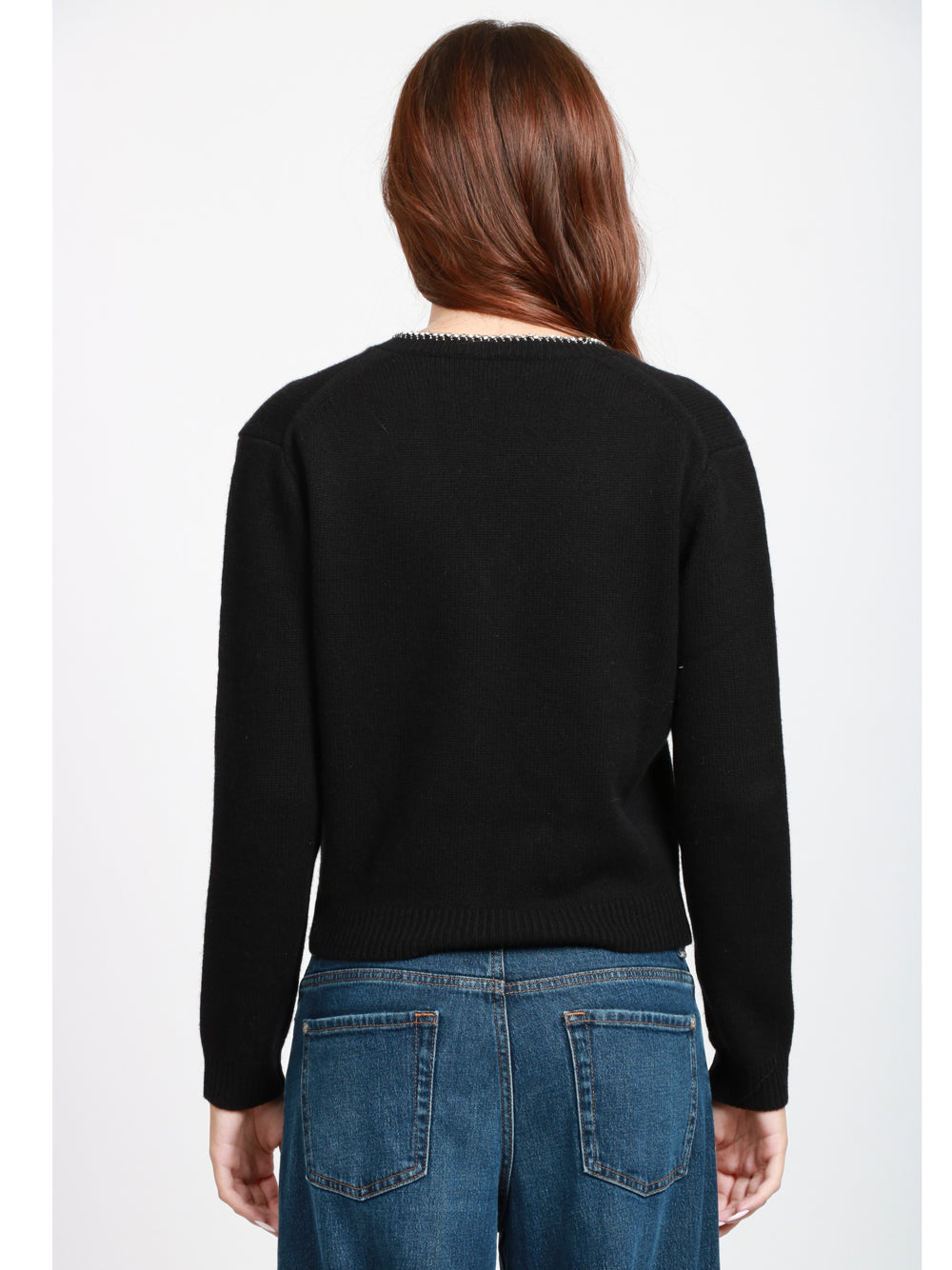 SEMICOUTURE Maglia Nahia in Misto Cashmere Nera con Strass Nero
