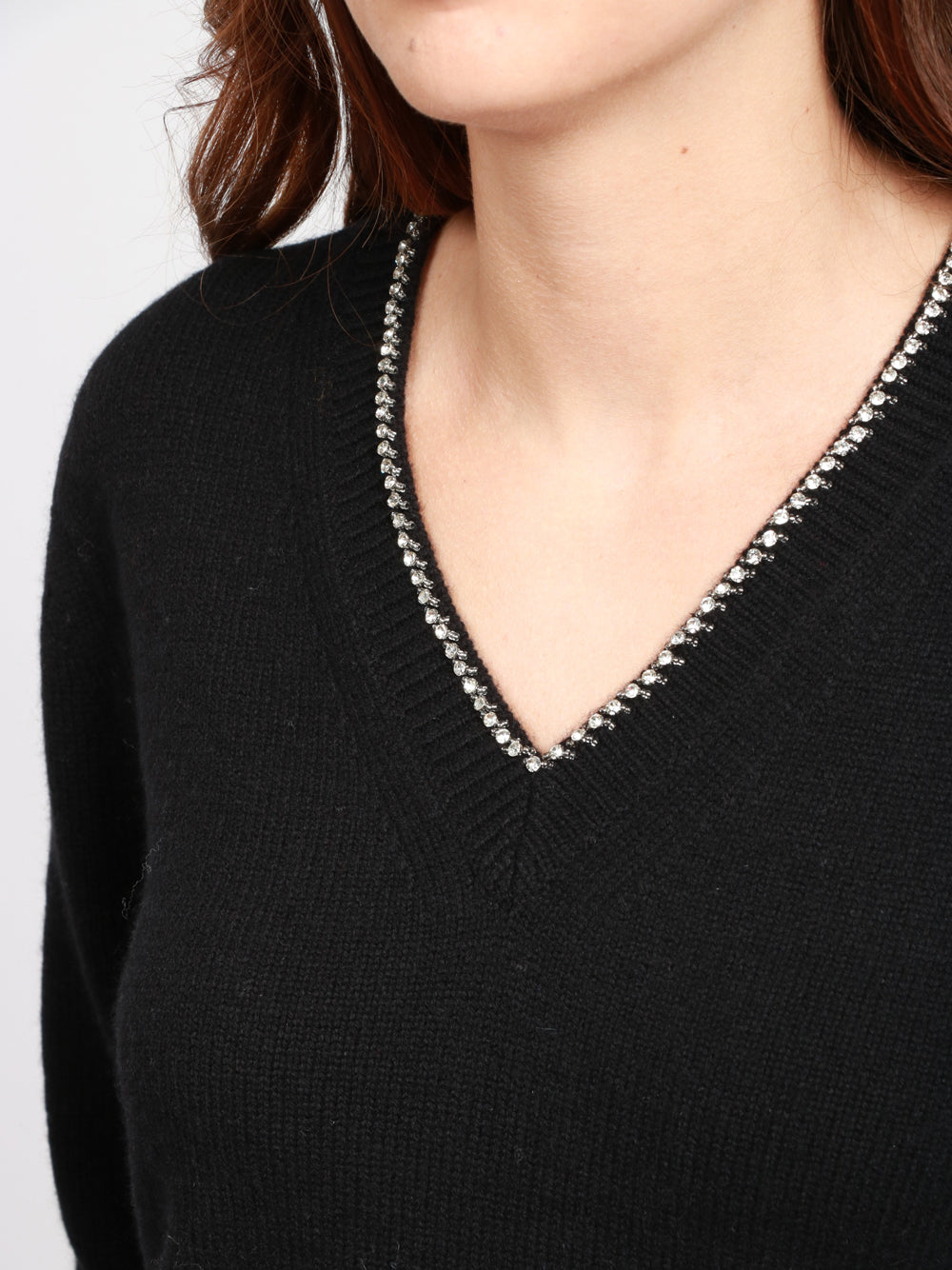 SEMICOUTURE Maglia Nahia in Misto Cashmere Nera con Strass Nero