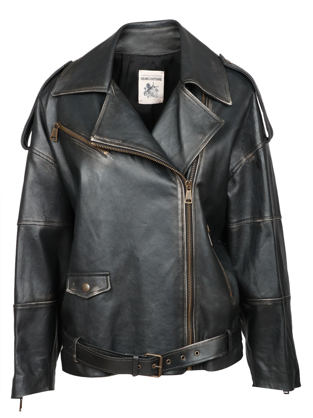 SEMICOUTURE Giubbino Bomber Ruby in Pelle Nero Nero