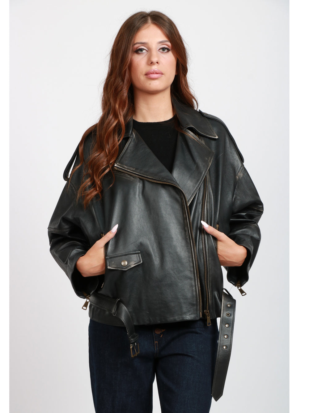 SEMICOUTURE Giubbino Bomber Ruby in Pelle Nero Nero