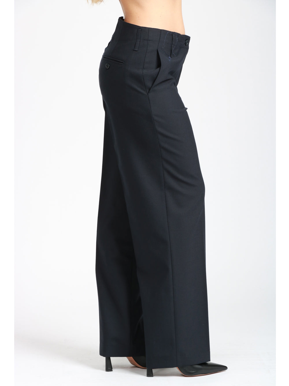 SEMICOUTURE Pantaloni Shelby in Fresco di Lana Blu Notte Blu notte