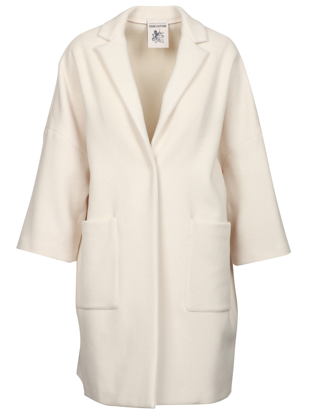 SEMICOUTURE Cappotto Sigmund Monopetto in Lana Vergine Panna Panna
