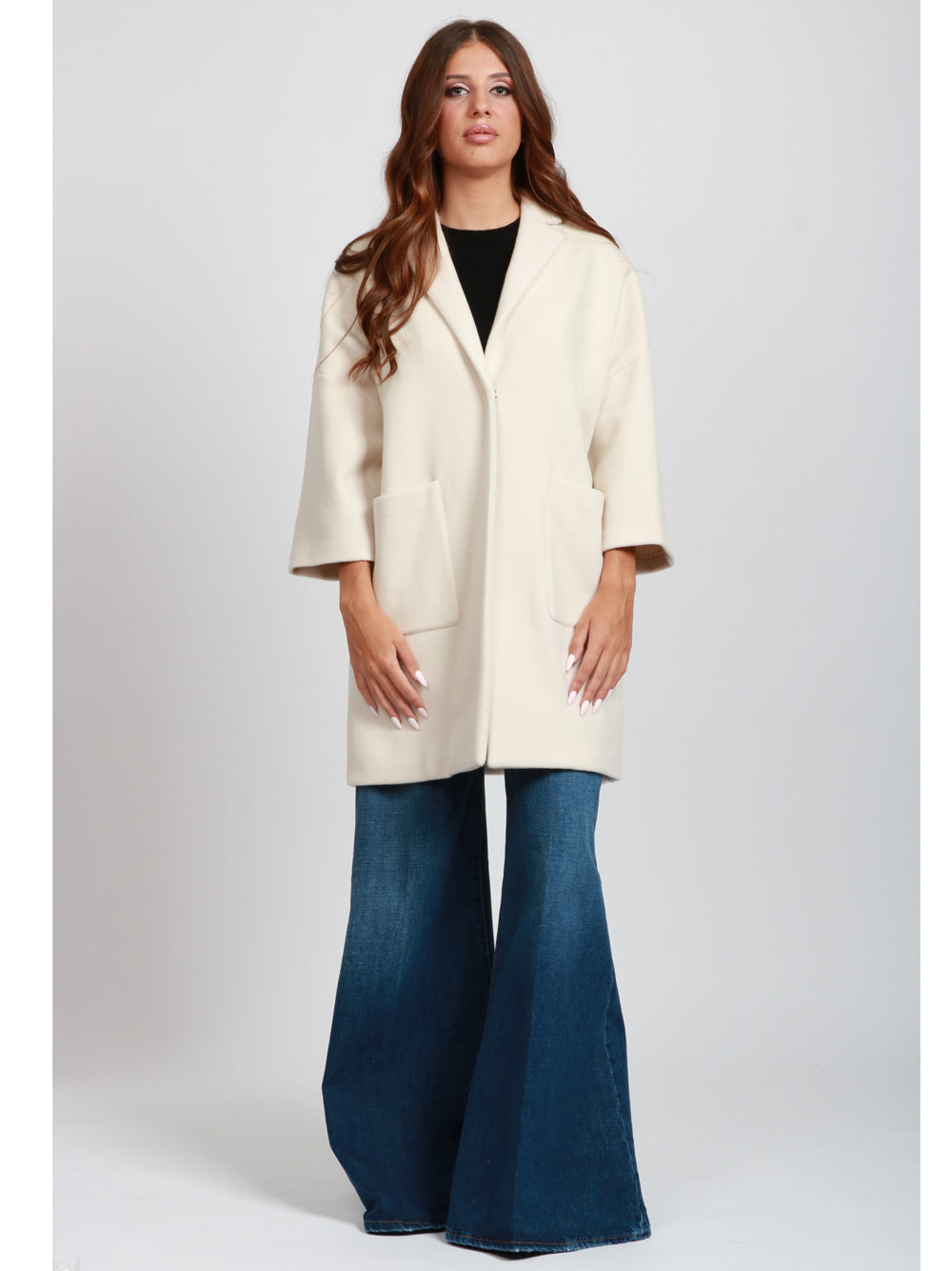 SEMICOUTURE Cappotto Sigmund Monopetto in Lana Vergine Panna Panna