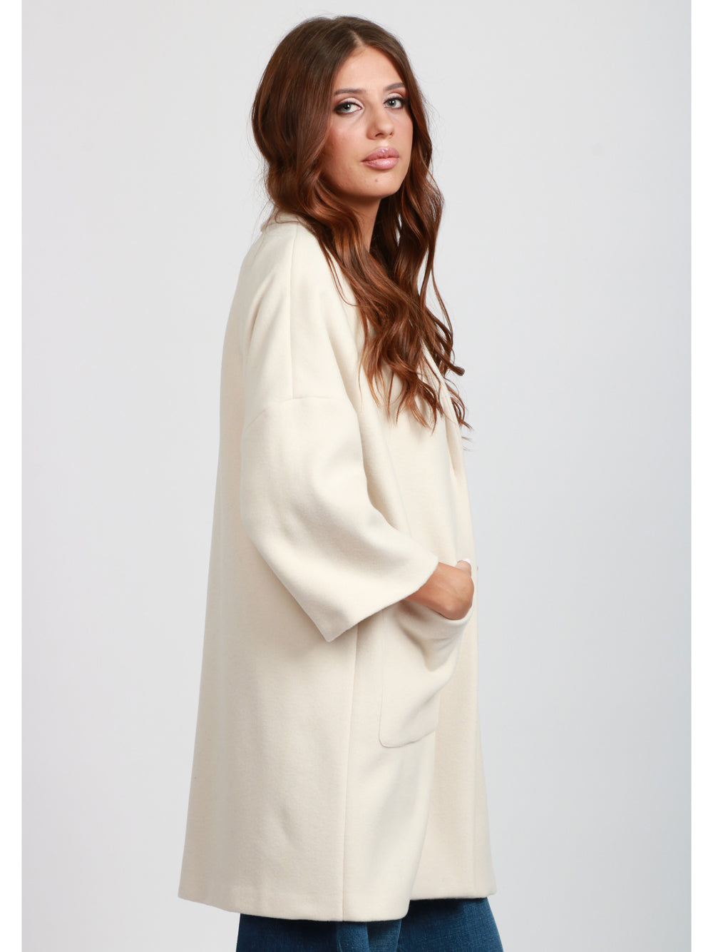 SEMICOUTURE Cappotto Sigmund Monopetto in Lana Vergine Panna Panna