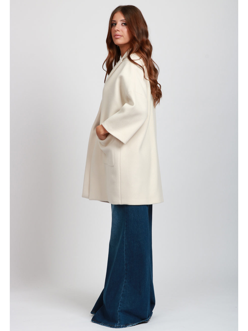 SEMICOUTURE Cappotto Sigmund Monopetto in Lana Vergine Panna Panna
