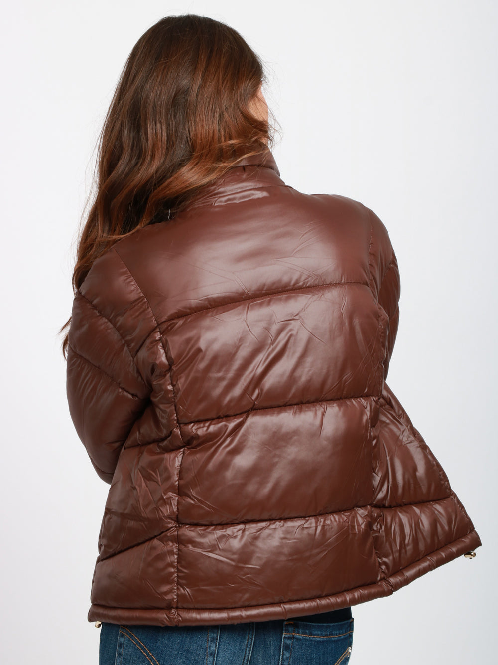 SEMICOUTURE Piumino Susana Marrone con Collo Alto Marrone