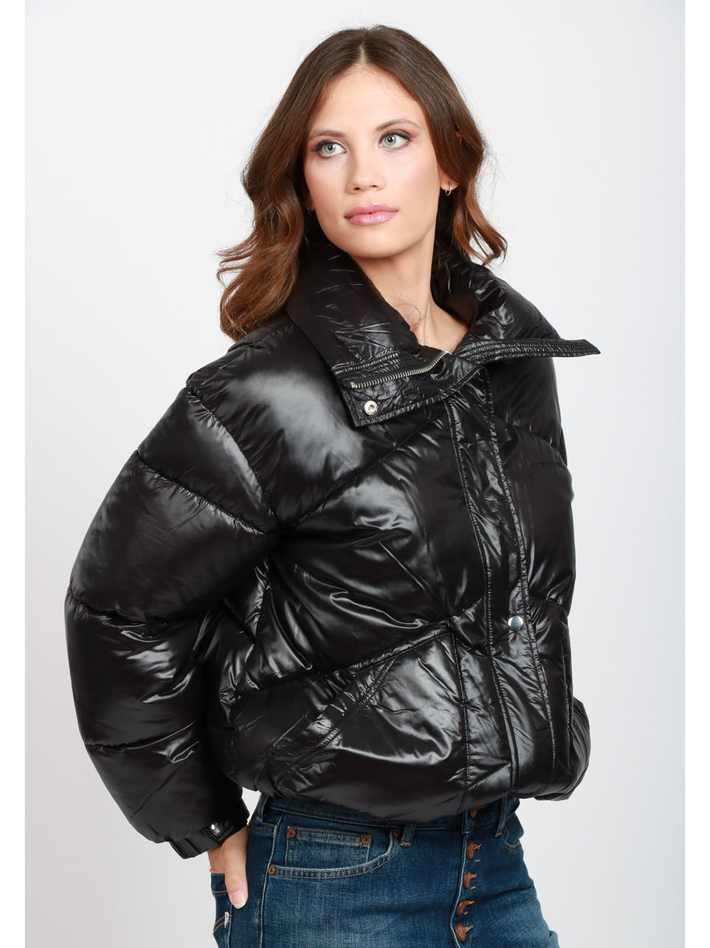 SEMICOUTURE Piumino Susana Nero con Collo Alto Nero