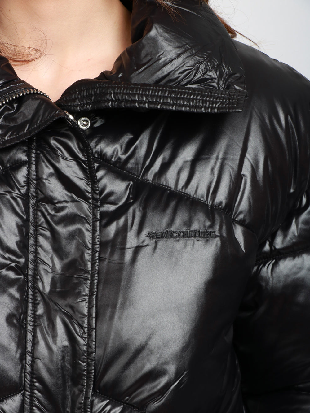 SEMICOUTURE Piumino Susana Nero con Collo Alto Nero