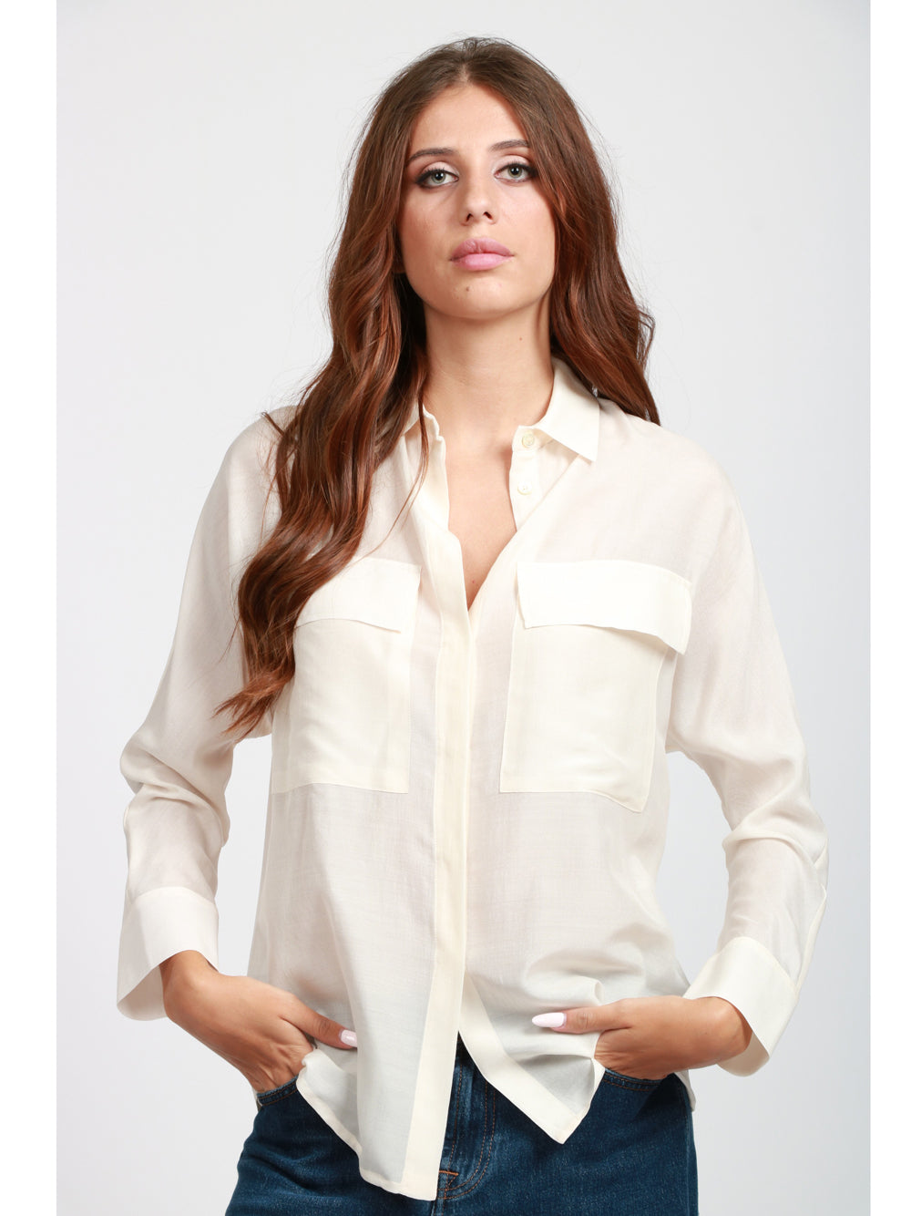 SEMICOUTURE Camicia Tiffany in Garza di Lana e Seta Panna Panna