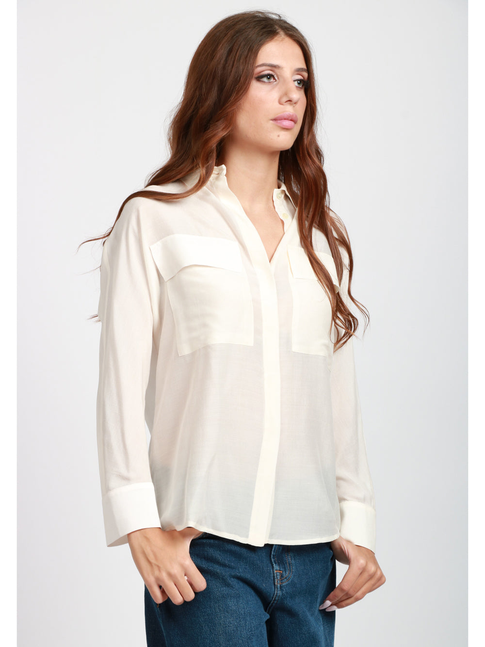 SEMICOUTURE Camicia Tiffany in Garza di Lana e Seta Panna Panna