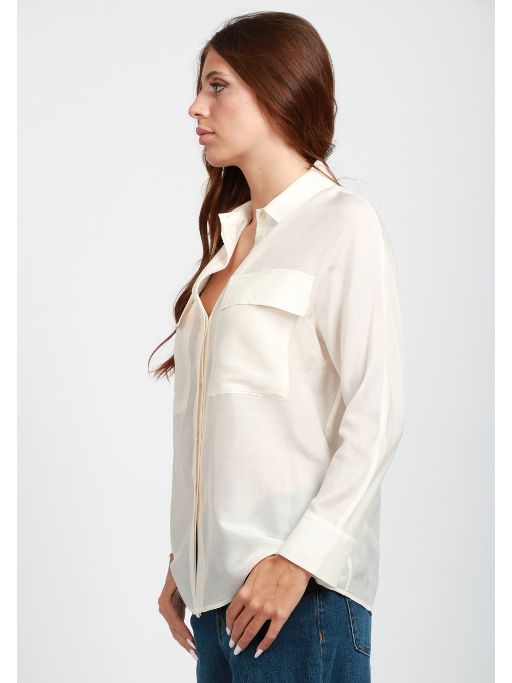SEMICOUTURE Camicia Tiffany in Garza di Lana e Seta Panna Panna