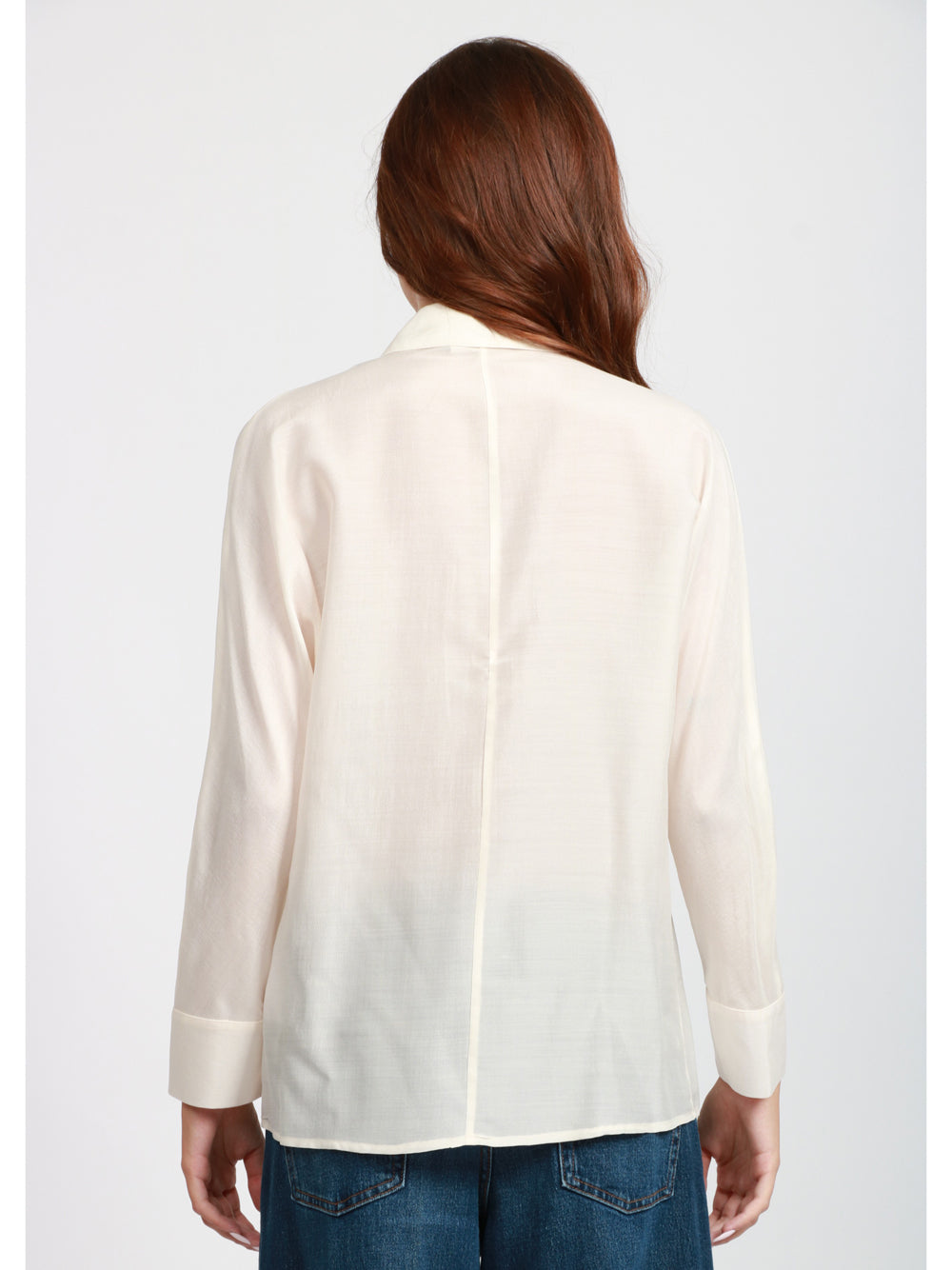 SEMICOUTURE Camicia Tiffany in Garza di Lana e Seta Panna Panna