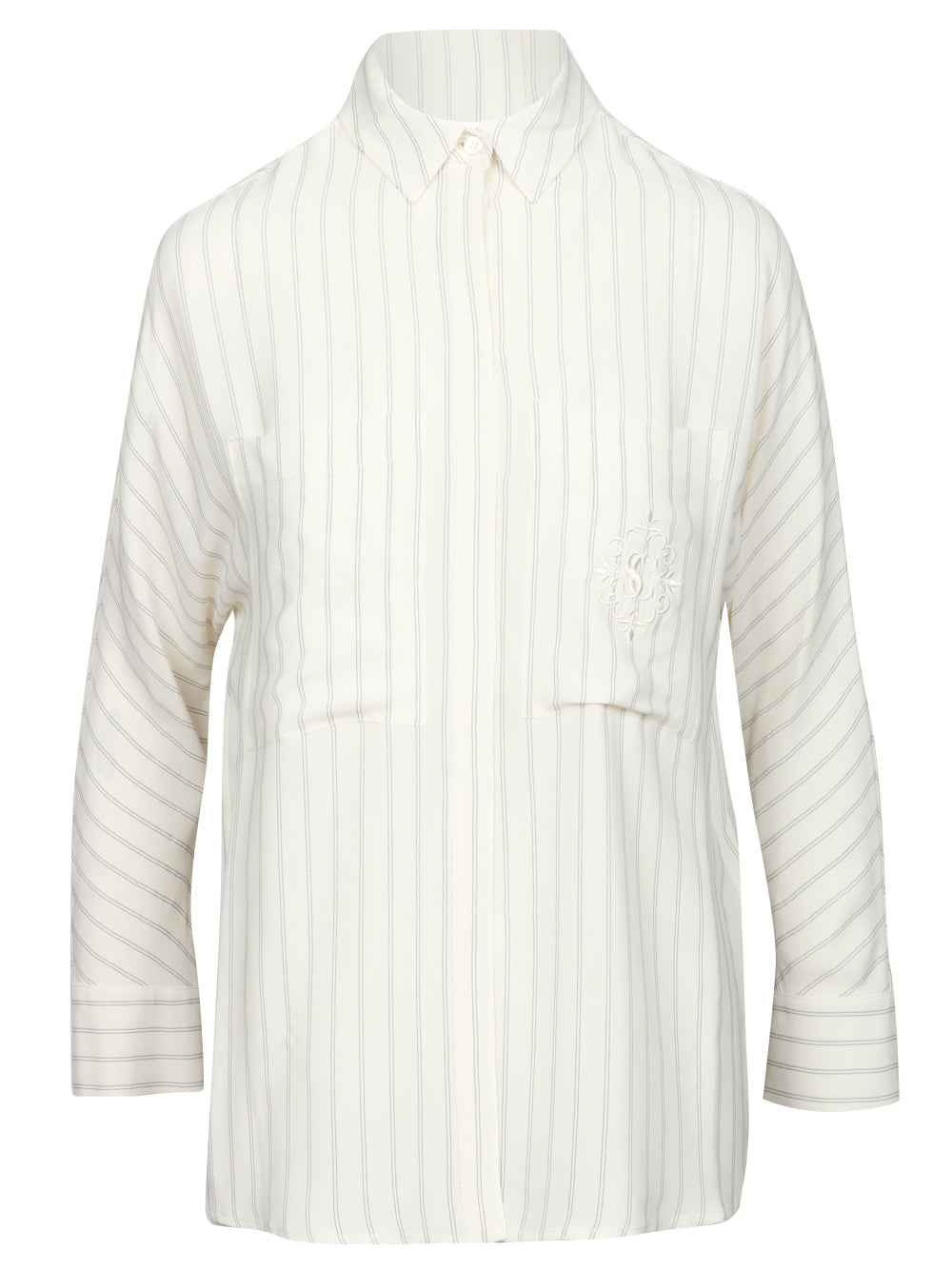 SEMICOUTURE Camicia Tiffany in Misto Seta Panna a Righe Nera Panna Nero