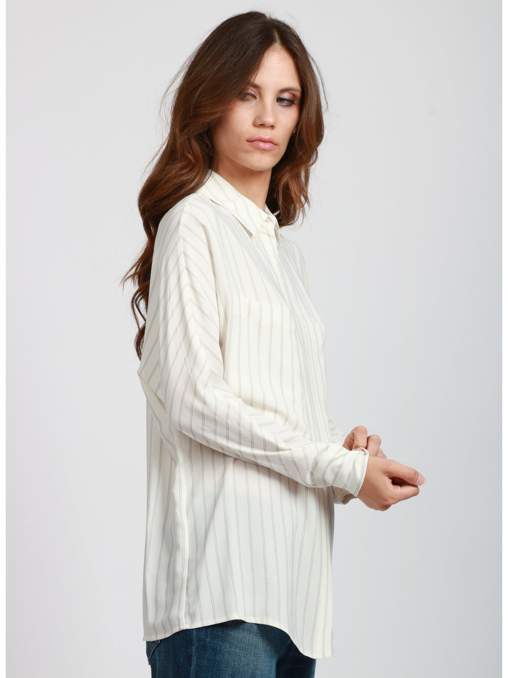 SEMICOUTURE Camicia Tiffany in Misto Seta Panna a Righe Nera Panna Nero