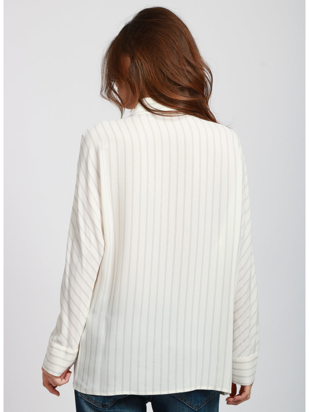 SEMICOUTURE Camicia Tiffany in Misto Seta Panna a Righe Nera Panna Nero
