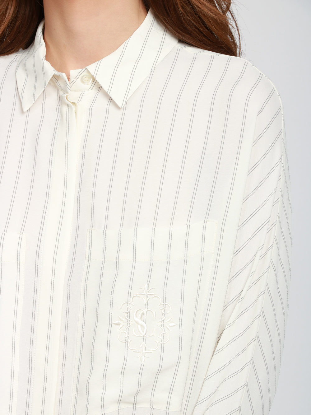 SEMICOUTURE Camicia Tiffany in Misto Seta Panna a Righe Nera Panna Nero