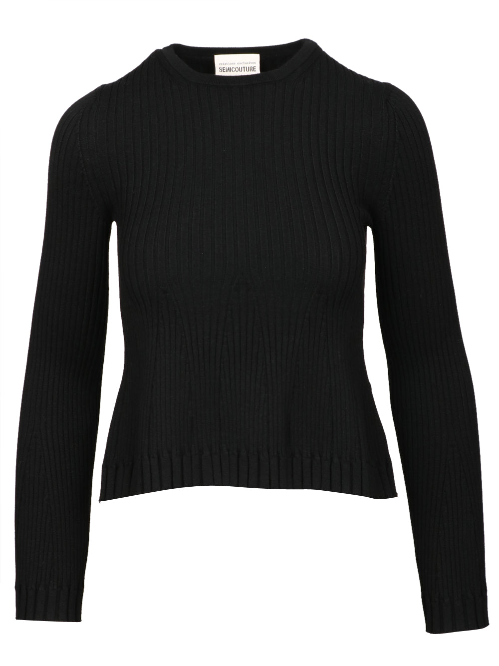 SEMICOUTURE Maglia Veronique Girocollo a Costine Nera Nero