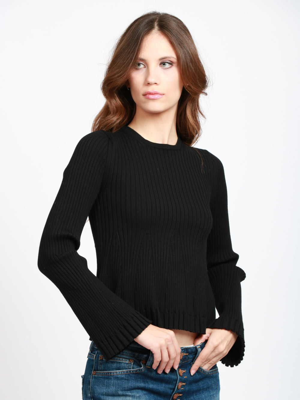 SEMICOUTURE Maglia Veronique Girocollo a Costine Nera Nero