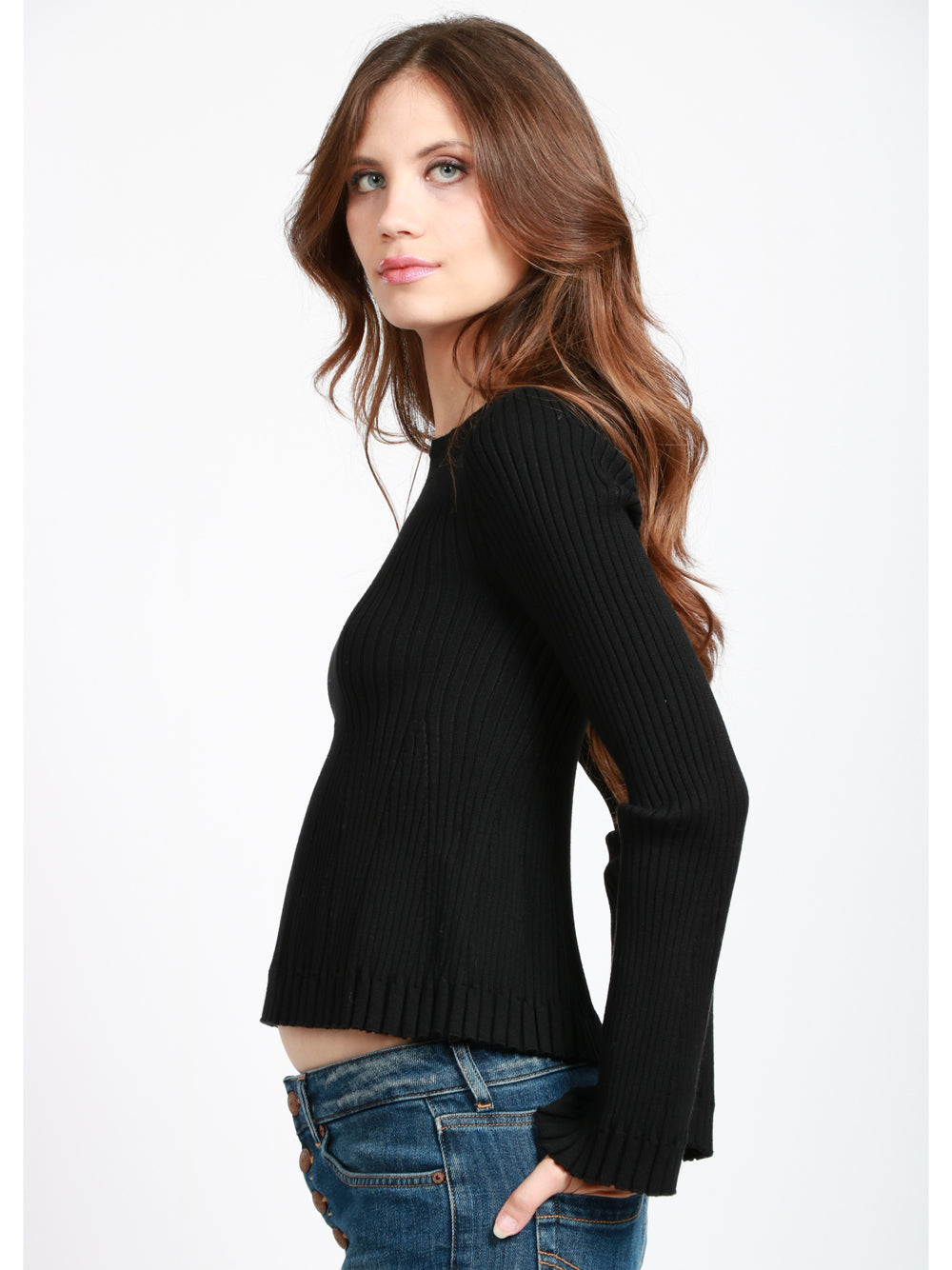 SEMICOUTURE Maglia Veronique Girocollo a Costine Nera Nero
