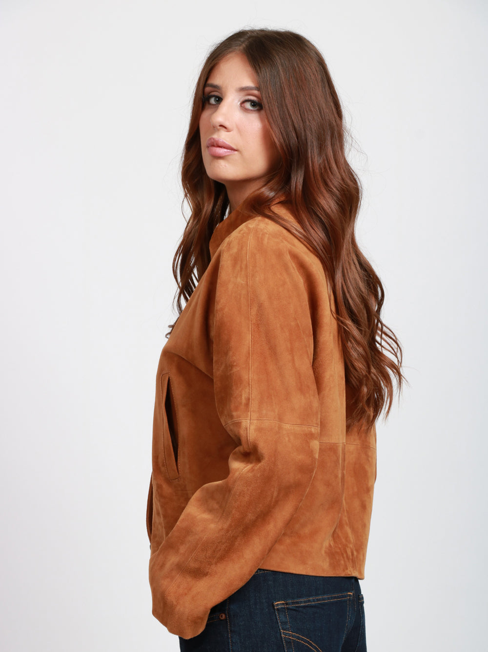SEMICOUTURE Giacca Monopetto Violetta in Suede Cuoio Cuoio