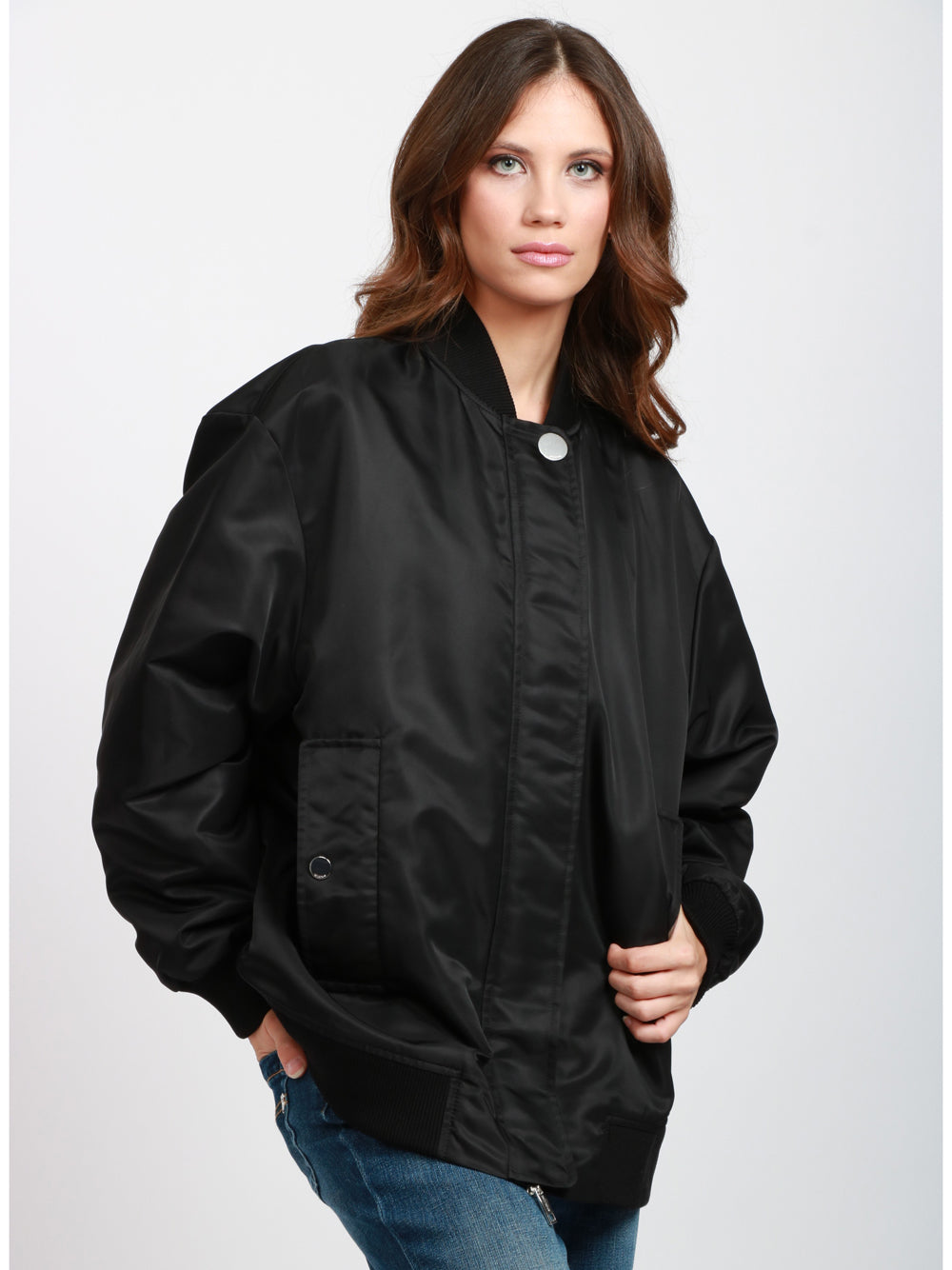 SPORTMAX Bomber Imbottito Agape in Twill Antigoccia Nero Oversize Nero