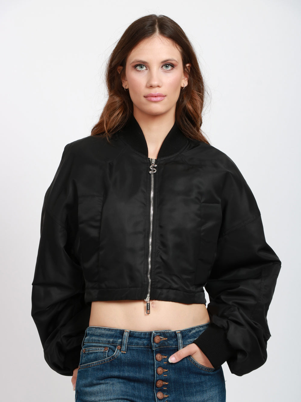 SPORTMAX Bomber Imbottito Avenue in Twill Antigoccia Nero Crop Nero