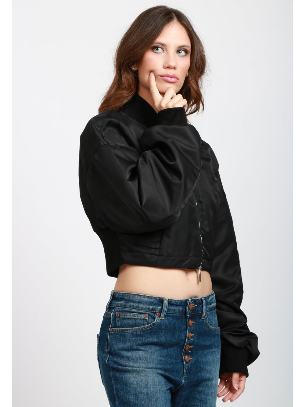 SPORTMAX Bomber Imbottito Avenue in Twill Antigoccia Nero Crop Nero