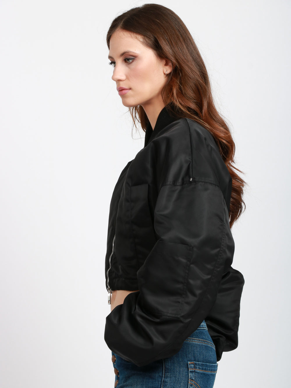SPORTMAX Bomber Imbottito Avenue in Twill Antigoccia Nero Crop Nero