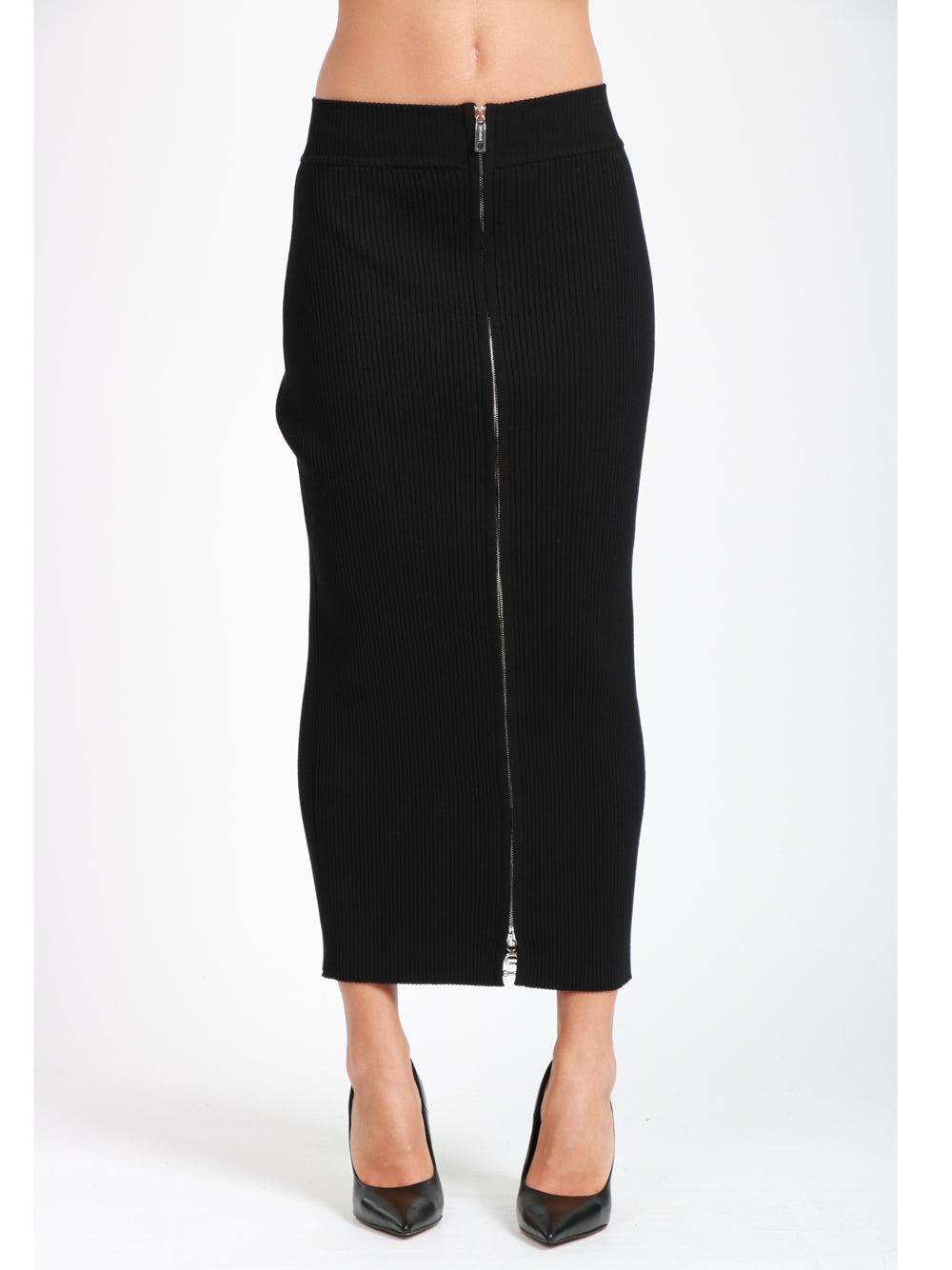 SPORTMAX Gonna Bacca Tubino in Maglia Nera con Zip Nero