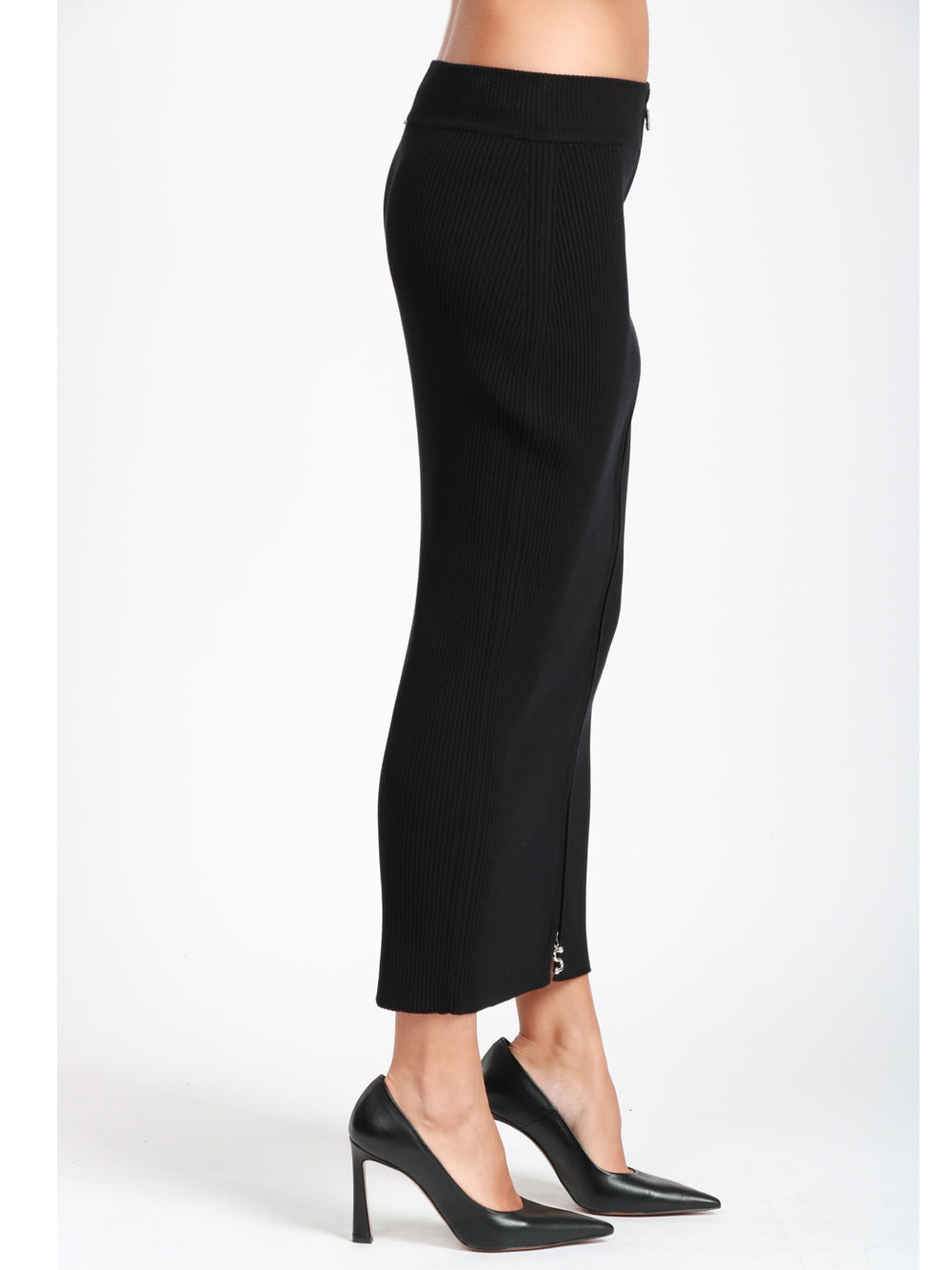 SPORTMAX Gonna Bacca Tubino in Maglia Nera con Zip Nero