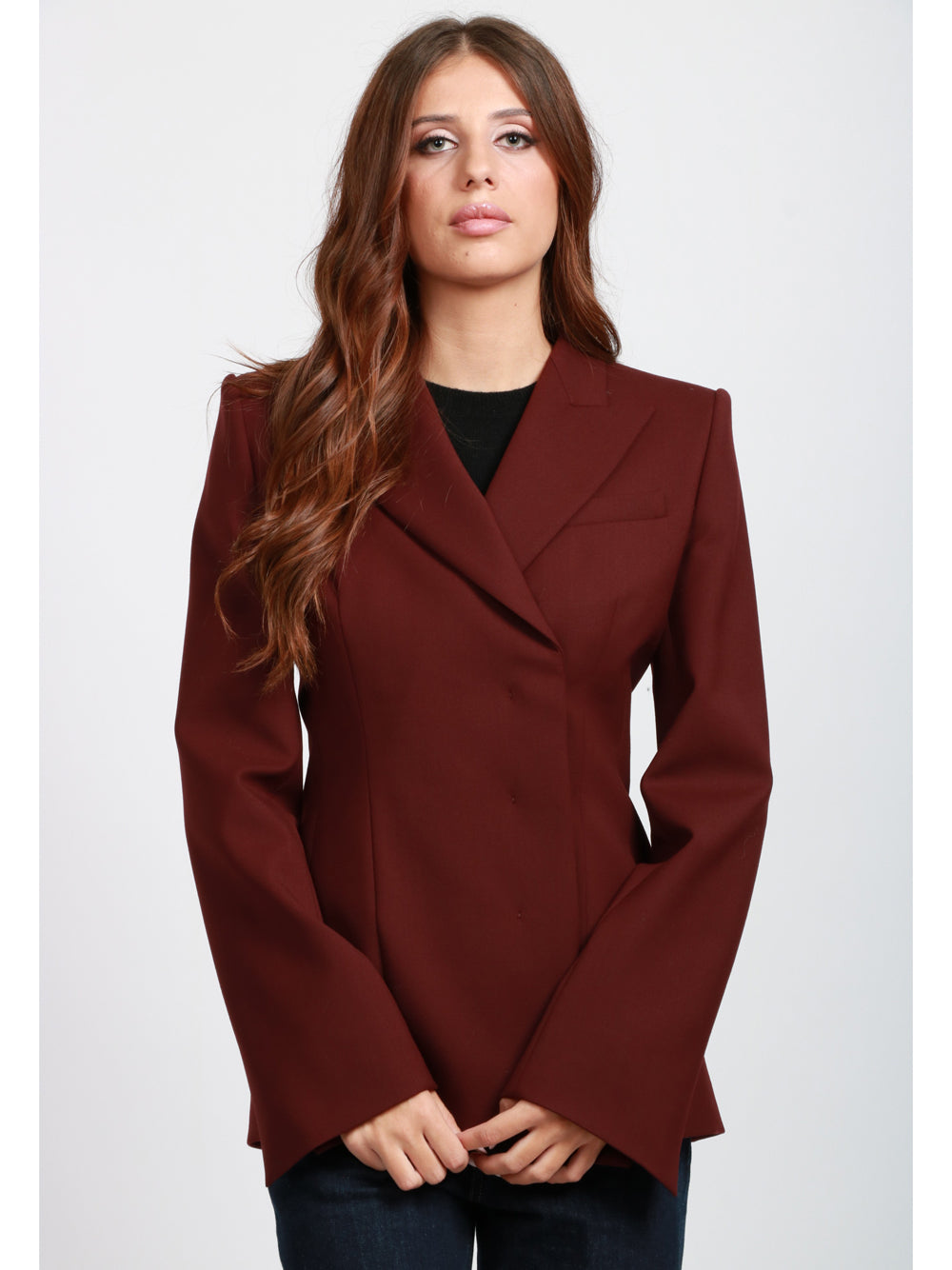 SPORTMAX Giacca Cocco in Gabardina Vinaccio con Taglio Sagomato Vino