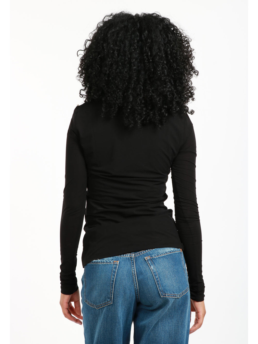 SPORTMAX T-Shirt Folk Girocollo Nera con Maniche Lunghe Nero