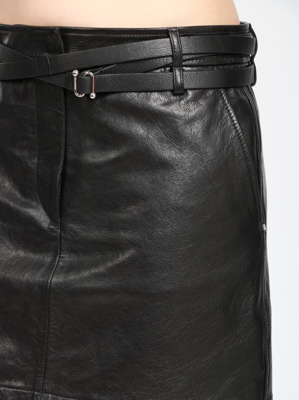 SPORTMAX Gonna Patto Mini in Pelle Nera Nero
