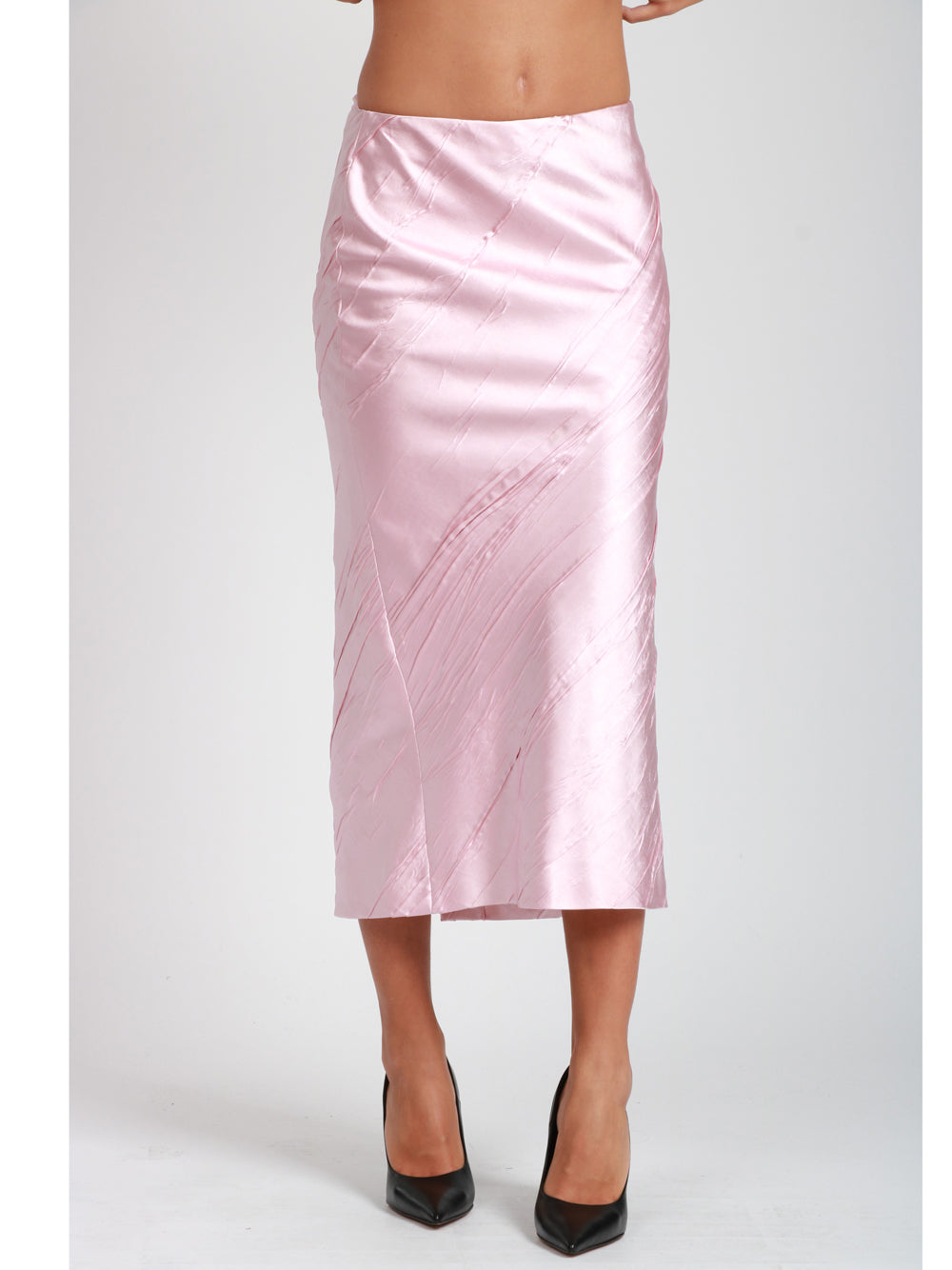 SPORTMAX Gonna Ruta Longuette in Raso Rosa Rosa