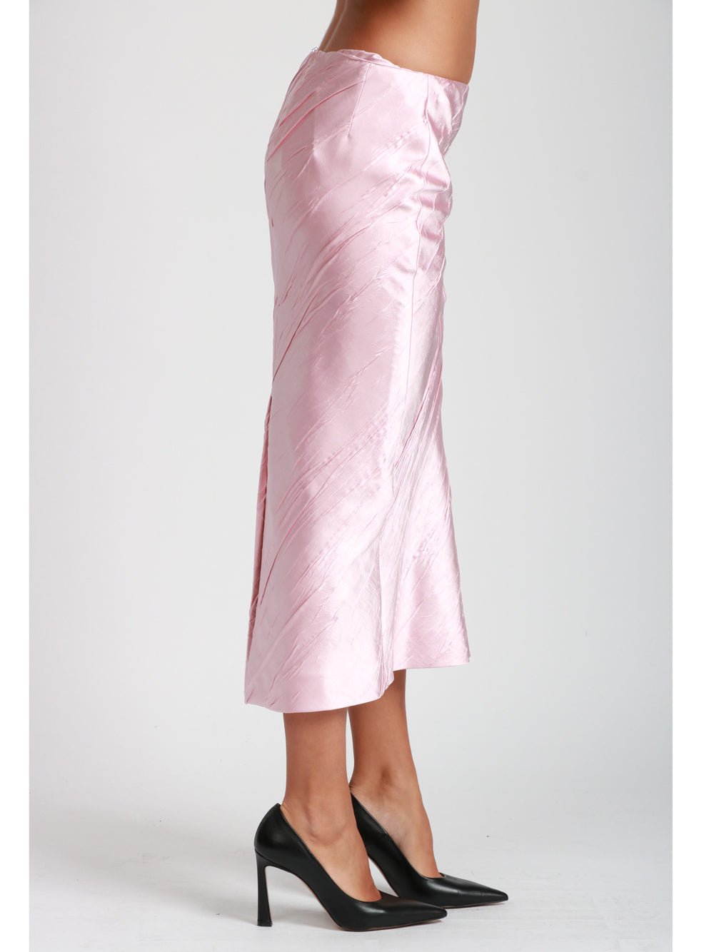 SPORTMAX Gonna Ruta Longuette in Raso Rosa Rosa