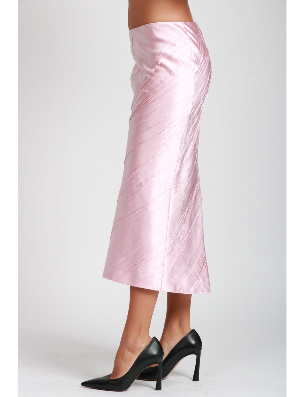 SPORTMAX Gonna Ruta Longuette in Raso Rosa Rosa
