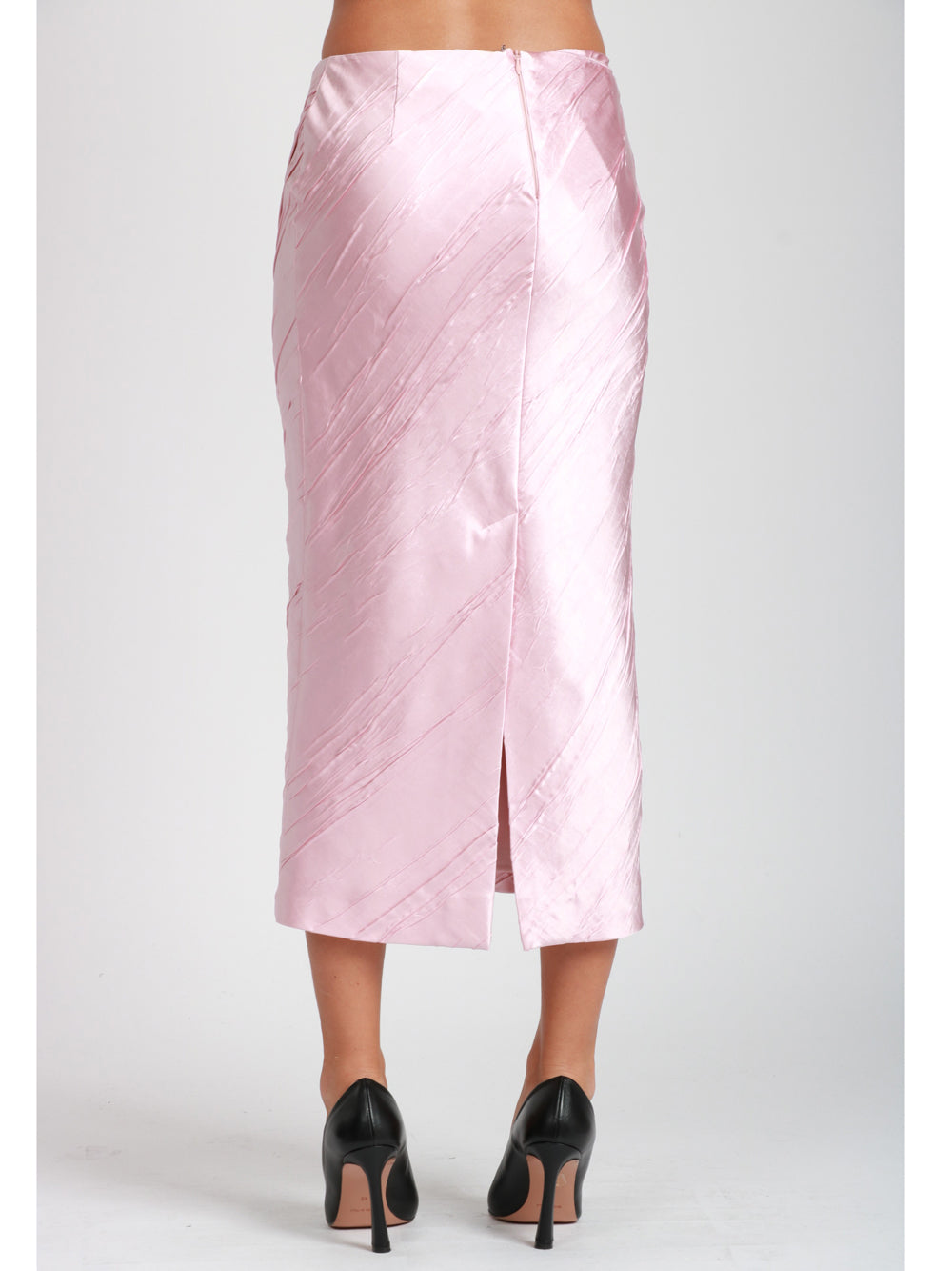 SPORTMAX Gonna Ruta Longuette in Raso Rosa Rosa
