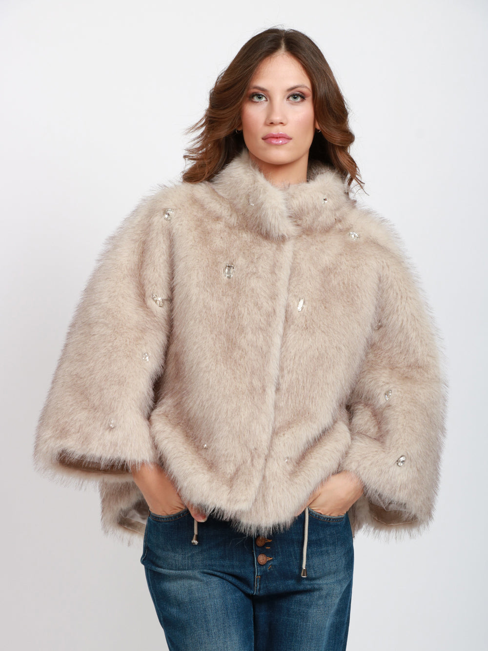 SWORD 6644 Cappa in Ecopelliccia Ghiaccio con Pietre Ghiaccio