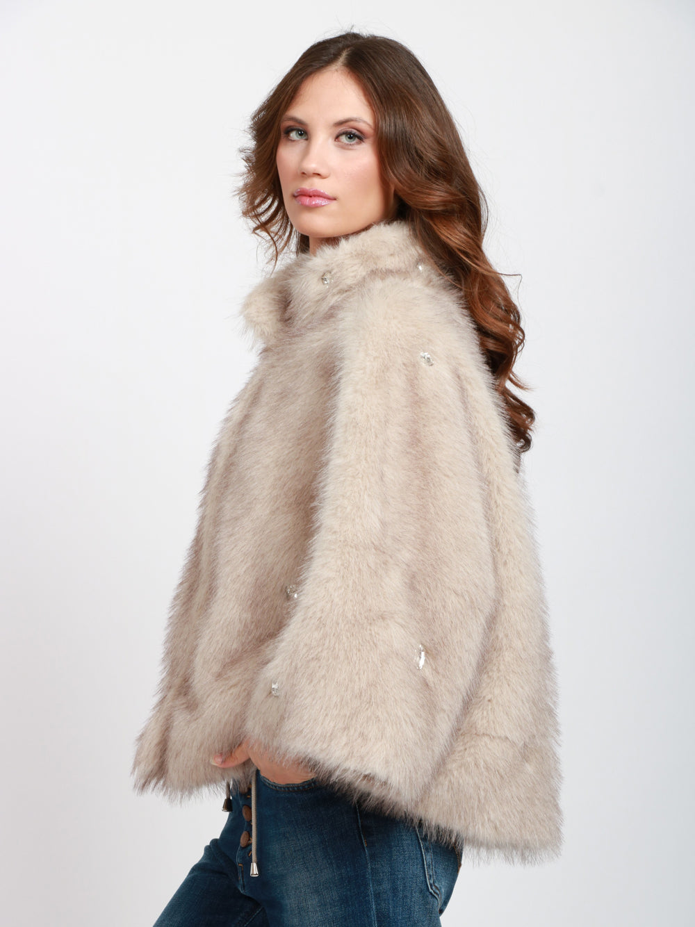 SWORD 6644 Cappa in Ecopelliccia Ghiaccio con Pietre Ghiaccio