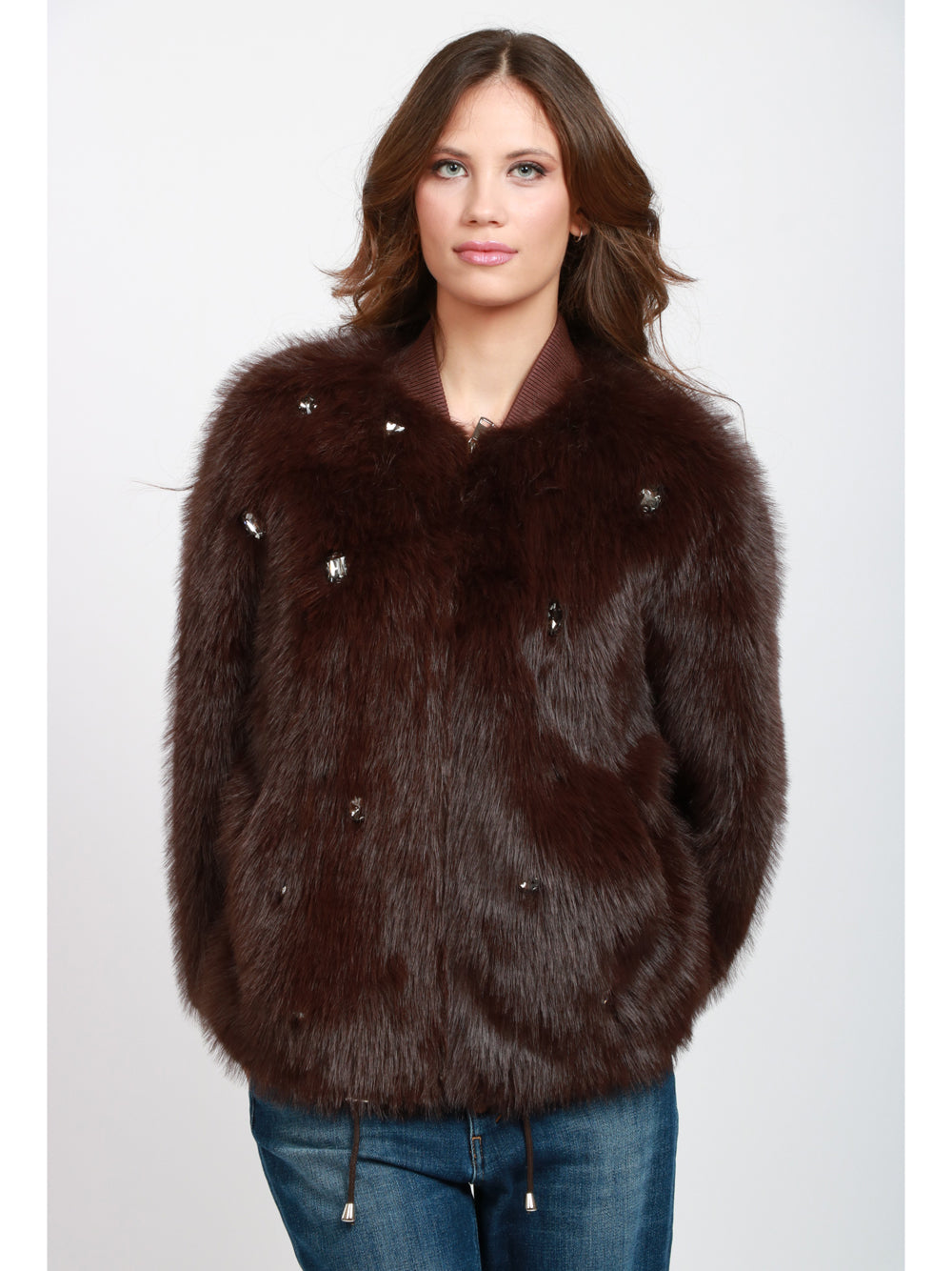 SWORD 6644 Bomber in Ecopelliccia Marrone con Pietre Marrone