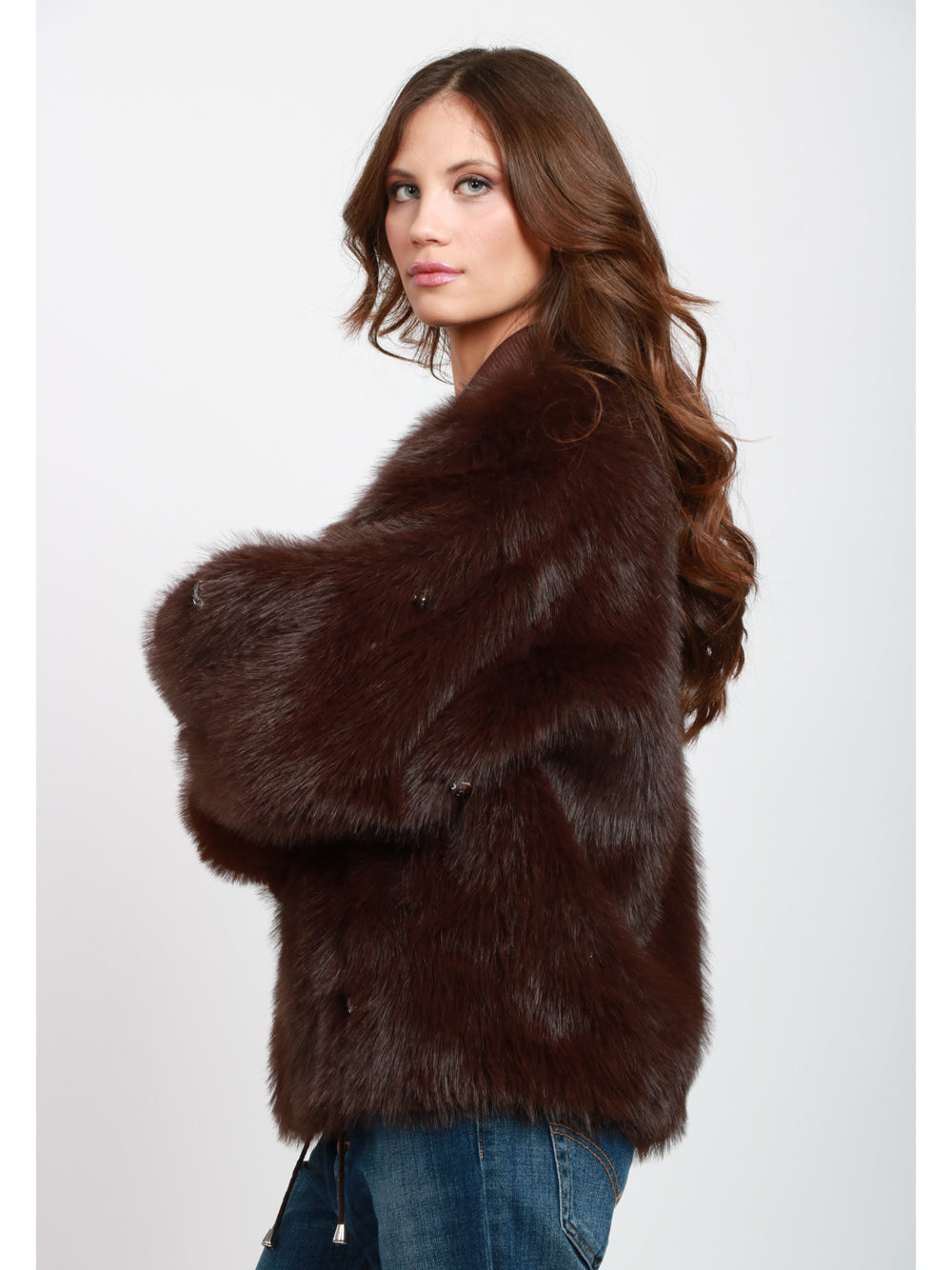 SWORD 6644 Bomber in Ecopelliccia Marrone con Pietre Marrone