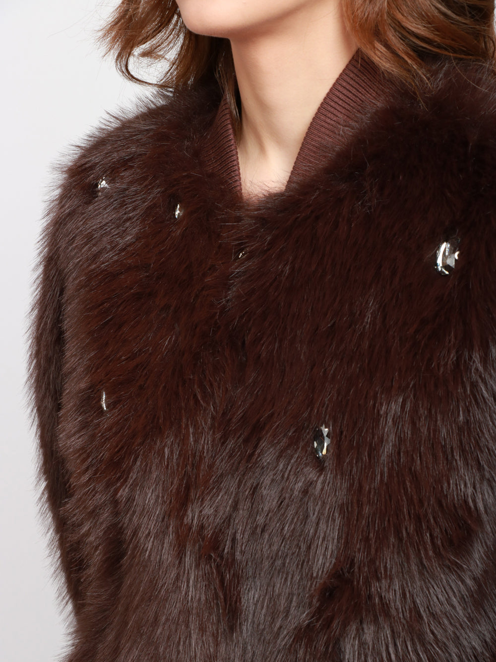 SWORD 6644 Bomber in Ecopelliccia Marrone con Pietre Marrone